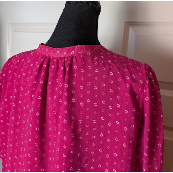 J Crew Size L Blouse Hot Pink  Romantic Buttons Puff Sleeve Casual Coquette - Picture 5 of 10